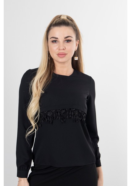 Siyah Dantel Detaylı Şifon Bluz 0806567.01 fiyatları