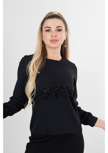Siyah Dantel Detaylı Şifon Bluz 0806567.01 modelleri
