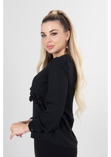 Siyah Dantel Detaylı Şifon Bluz 0806567.01 fırsatları