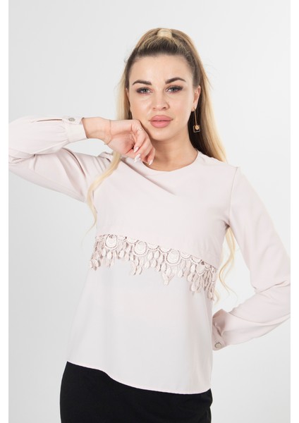 Taş Dantel Detaylı Şifon Bluz 0806567.50