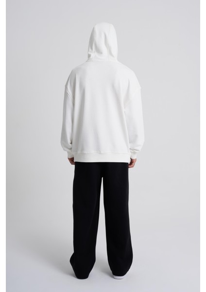 Erkek Kapüşonlu Oversize Ekru Sweatshirt
