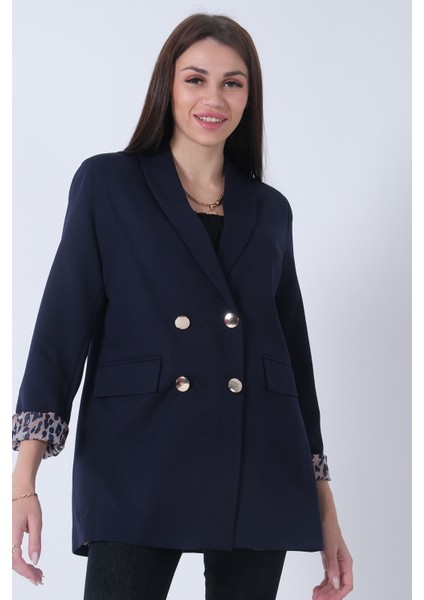 Lacivert Şal Yaka Leopar Astarlı Kruvaze Ceket 39711561.02 modelleri