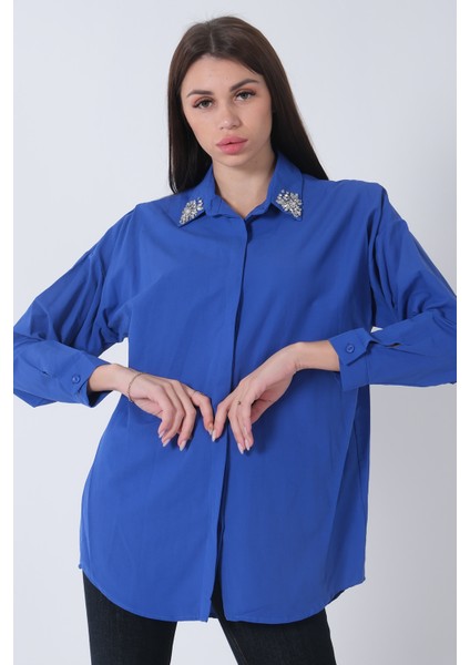 Saks Yakası Taş Detaylı Gömlek 3972505.26