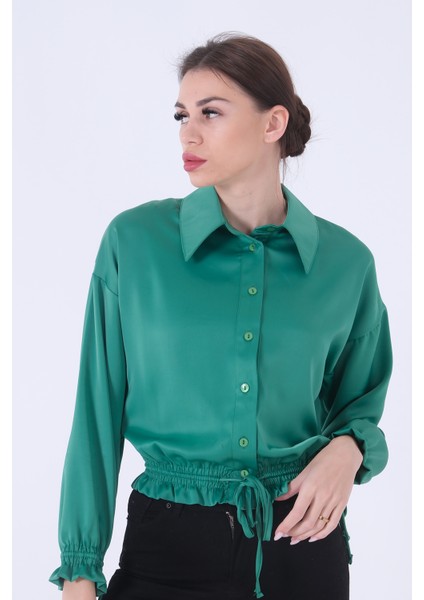 Yeşil Bel ve Kol Ucu Gipe Detaylı Saten Gömlek 3972863.07 fiyatları
