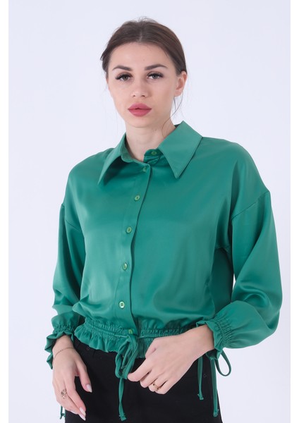Yeşil Bel ve Kol Ucu Gipe Detaylı Saten Gömlek 3972863.07 modelleri