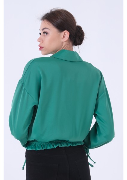 Yeşil Bel ve Kol Ucu Gipe Detaylı Saten Gömlek 3972863.07 indirimleri