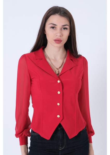 Kırmızı Kolları Şifon Gömlek 4202643.08 fiyatları