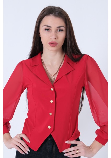 Kırmızı Kolları Şifon Gömlek 4202643.08 modelleri