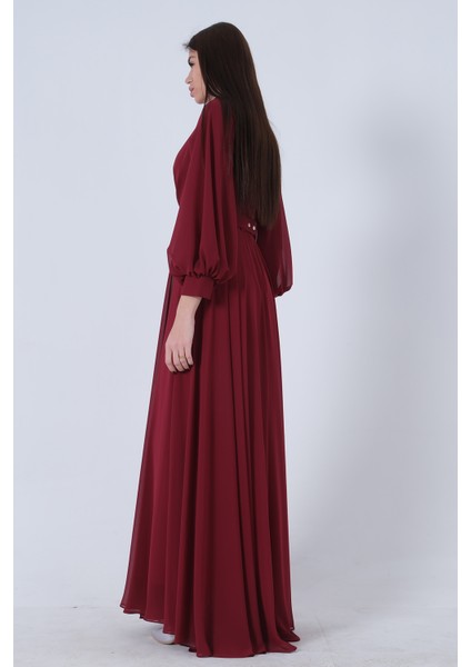 Bordo Şifon Vintage Tesettür Abiye 9705249.04 indirimleri