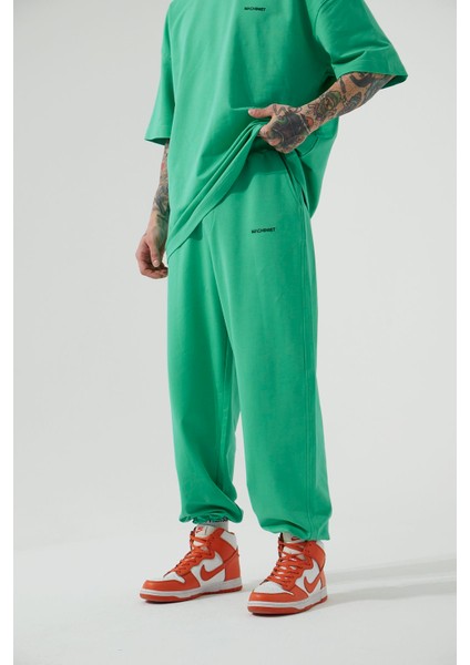 Erkek Basic Oversize Baggy Yeşil Eşofman Altı