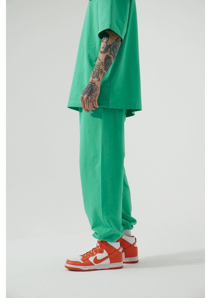 Erkek Basic Oversize Baggy Yeşil Eşofman Altı