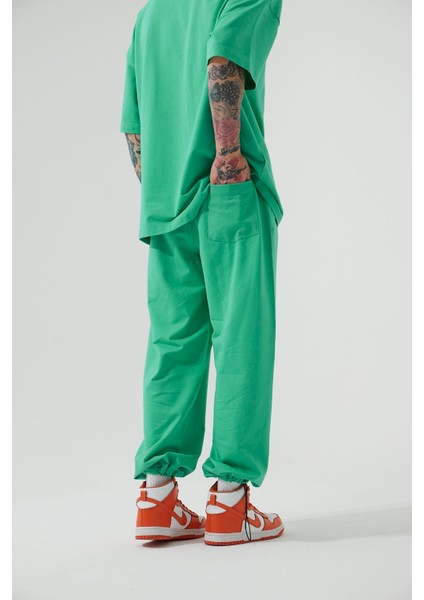 Erkek Basic Oversize Baggy Yeşil Eşofman Altı