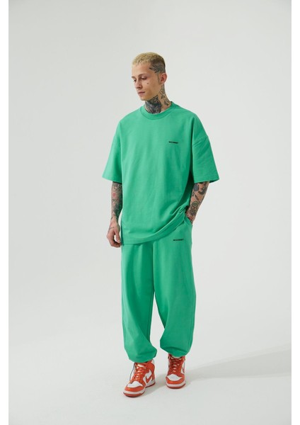 Erkek Basic Oversize Baggy Yeşil Eşofman Altı