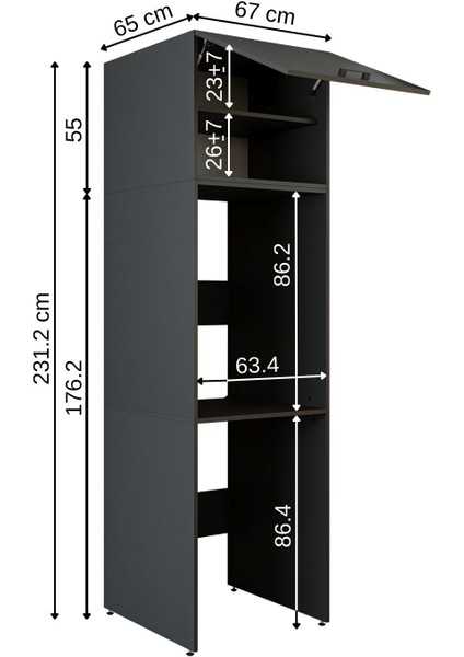 Banyo Dolabı 231.2 x 67 cm Çamaşır ve Kurutma Makinesi Dolabı