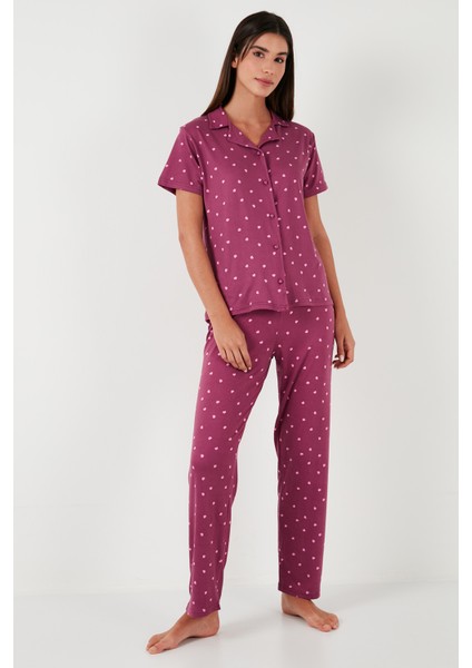 Desenli Regular Fit Gömlek Yaka Pijama Takımı Bayan Pijama Takımı 65750101