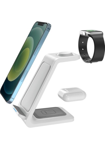 Kablosuz Şarj Standı 3Ü1ARADA Wireless Şarj iPhone Android ve Akıllı Saatler Için Uyumlu 20WŞARJGÜCÜ