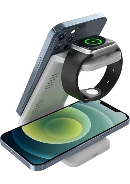 Kablosuz Şarj Standı 3Ü1ARADA Wireless Şarj iPhone Android ve Akıllı Saatler Için Uyumlu 20WŞARJGÜCÜ