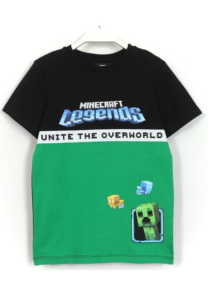 Erkek Çocuk Minecraft Lagends Baskılı T-Shirt 4-13 Yaş Siyah Yeşil 001-0001874