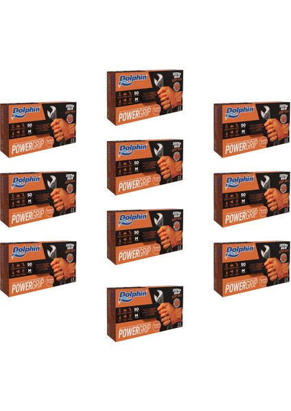 Nitril Powergrip Ekstra Kalın Elmas Dokulu Eldiven Turuncu Meidum Orta Boy - 50'li 10 Paket