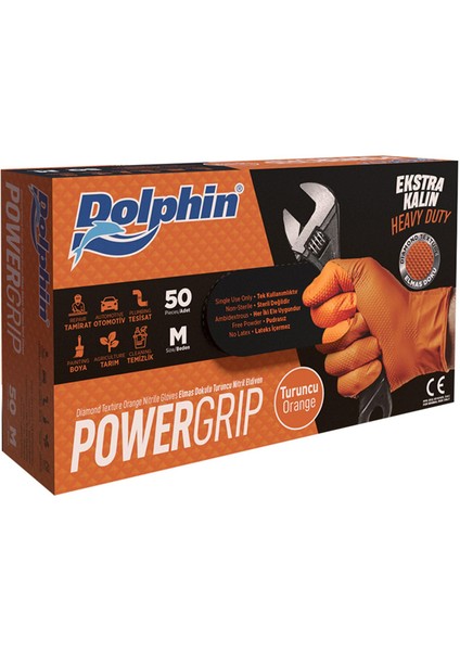 Nitril Powergrip Ekstra Kalın Elmas Dokulu Eldiven Turuncu Meidum Orta Boy - 50'li 10 Paket fiyatları