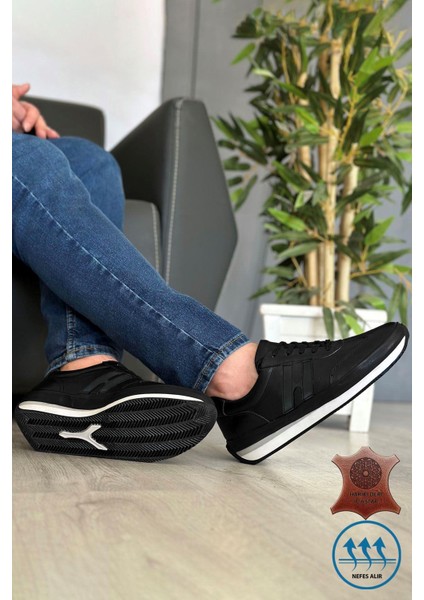 Siyah Deri Erkek Spor Ayakkabı