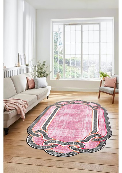 Dijital Baskılı Kaymaz Yıkanabilir Lazer Kesim Modern Yolluk Mutfak Salon Halısı, Lazer-03-Pembe,