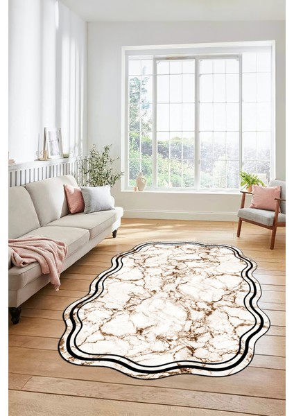 Dijital Baskılı Kaymaz Yıkanabilir Mermer Lazer Kesim Mutfak Salon Halısı, Lazer-22-Kahve, fırsatları