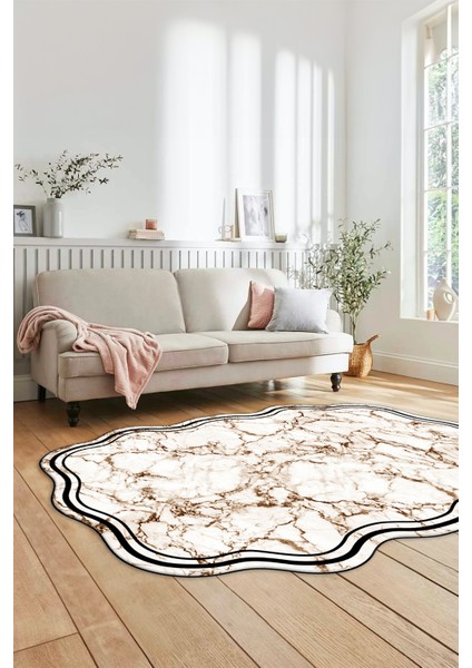 Dijital Baskılı Kaymaz Yıkanabilir Mermer Lazer Kesim Mutfak Salon Halısı, Lazer-22-Kahve, indirimleri