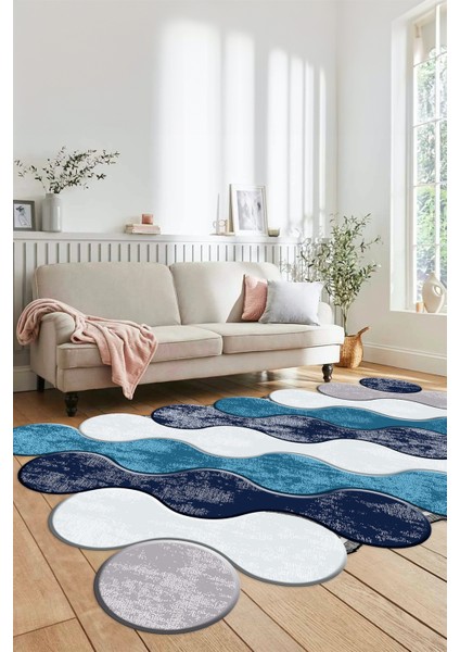 Dijital Baskılı Kaymaz Yıkanabilir Lazer Kesim Yolluk Mutfak Salon Halısı, Lazer-02-Mavi, fiyatları