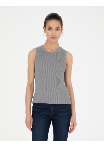 Kadın Gri Melanj Ex. Slim Fit Triko Bluz 50288575-VR086