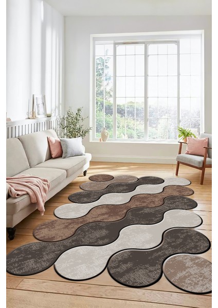 Dijital Baskılı Kaymaz Yıkanabilir Lazer Kesim Yolluk Mutfak Salon Halısı, Lazer-02-Kahve,