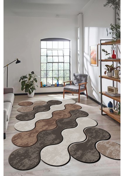 Dijital Baskılı Kaymaz Yıkanabilir Lazer Kesim Yolluk Mutfak Salon Halısı, Lazer-02-Kahve, modelleri