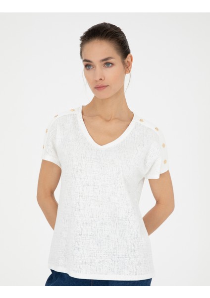 Kadın Ekru Regular Fit Tişört 50283429-VR019