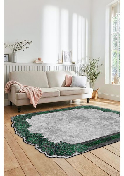 Dijital Baskılı Kaymaz Yıkanabilir Çerçeveli Lazer Kesim Mutfak Salon Halısı, Lazer-06-Yeşil,