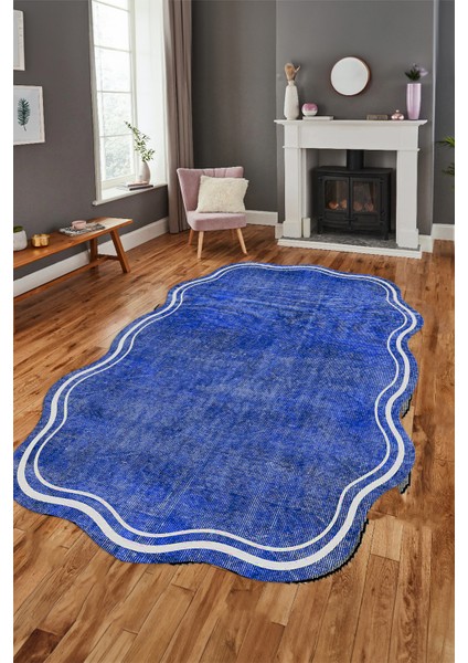 Dijital Baskılı Kaymaz Yıkanabilir Modern Lazer Kesim Mutfak Salon Halısı, Lazer-23-Mavi,