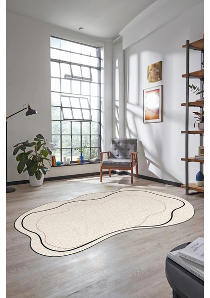 Dijital Baskılı Kaymaz Yıkanabilir Sade Şık Lazer Kesim Mutfak Salon Halısı, Lazer-11-Krem, fiyatları