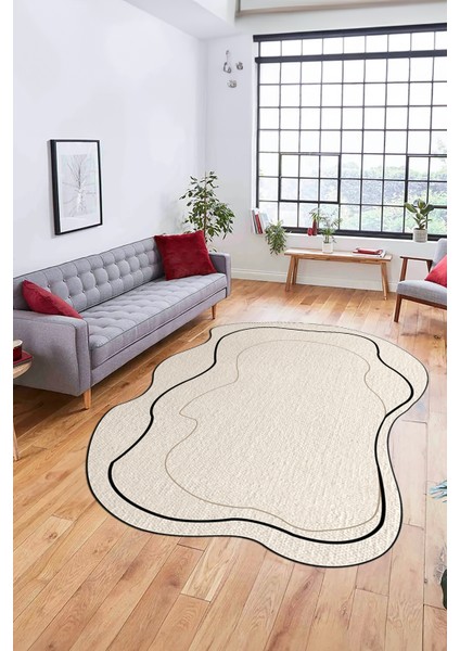 Dijital Baskılı Kaymaz Yıkanabilir Sade Şık Lazer Kesim Mutfak Salon Halısı, Lazer-11-Krem, modelleri
