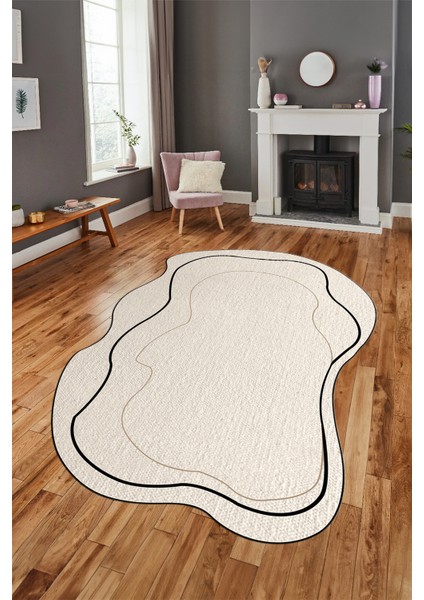 Dijital Baskılı Kaymaz Yıkanabilir Sade Şık Lazer Kesim Mutfak Salon Halısı, Lazer-11-Krem, fırsatları