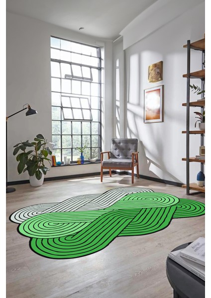 3D Dijital Baskılı Kaymaz Yıkanabilir Lazer Kesim Mutfak Salon Halısı, Lazer-15-Yeşil,