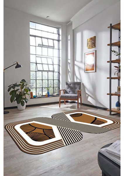 Dijital Baskılı Kaymaz Yıkanabilir Renkli Lazer Kesim Mutfak Salon Halısı, Lazer-16-Kahve,