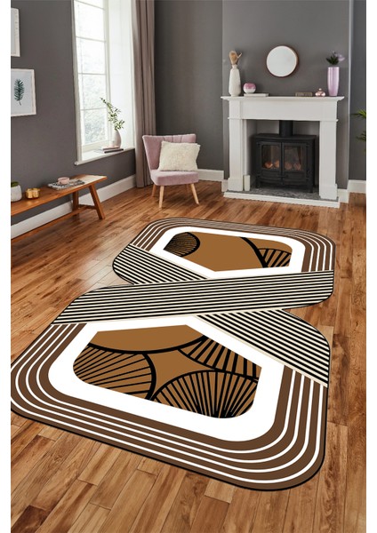 Dijital Baskılı Kaymaz Yıkanabilir Renkli Lazer Kesim Mutfak Salon Halısı, Lazer-16-Kahve, modelleri