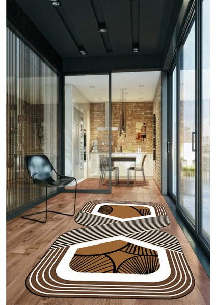 Dijital Baskılı Kaymaz Yıkanabilir Renkli Lazer Kesim Mutfak Salon Halısı, Lazer-16-Kahve, indirimleri