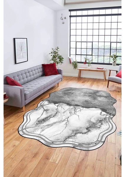 Dijital Baskılı Kaymaz Yıkanabilir Mermer Desenli Lazer Kesim Salon Halısı, Lazer-09-Gri, modelleri
