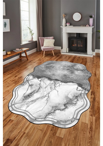 Dijital Baskılı Kaymaz Yıkanabilir Mermer Desenli Lazer Kesim Salon Halısı, Lazer-09-Gri, fırsatları