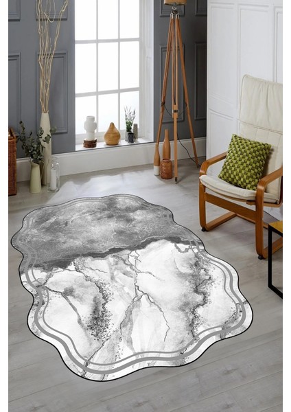 Dijital Baskılı Kaymaz Yıkanabilir Mermer Desenli Lazer Kesim Salon Halısı, Lazer-09-Gri, indirimleri