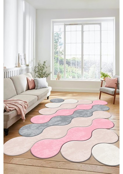 Dijital Baskılı Kaymaz Yıkanabilir Lazer Kesim Yolluk Mutfak Salon Halısı, Lazer-02-Pembe,