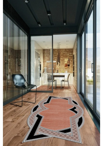 Çerçeveli Mermer Yıkanabilir Lazer Kesim Şık Yolluk Mutfak Salon Halısı, Lazer-30-Kahve,