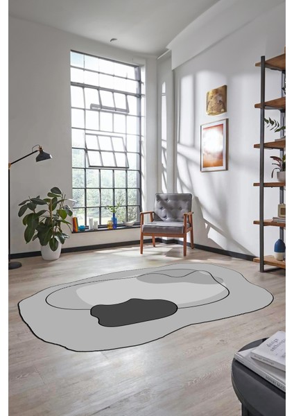 Dijital Baskılı Kaymaz Yıkanabilir Sade Lazer Kesim Mutfak Salon Halısı, Lazer-13-Gri,