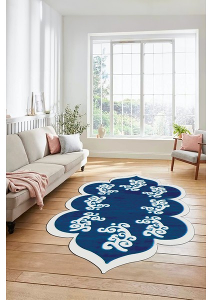 Dijital Baskılı Kaymaz Yıkanabilir Lazer Kesim Mutfak Salon Halısı, Lazer-01-Mavi,