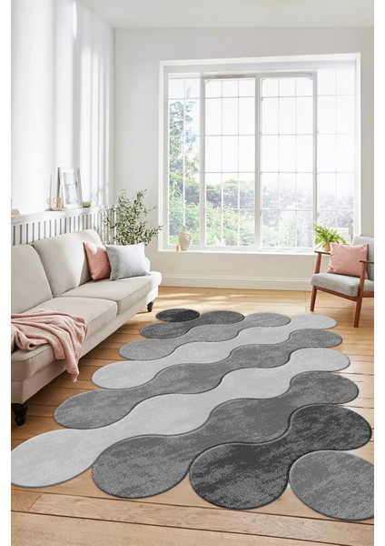 Dijital Baskılı Kaymaz Yıkanabilir Lazer Kesim Yolluk Mutfak Salon Halısı, Lazer-02-Gri,